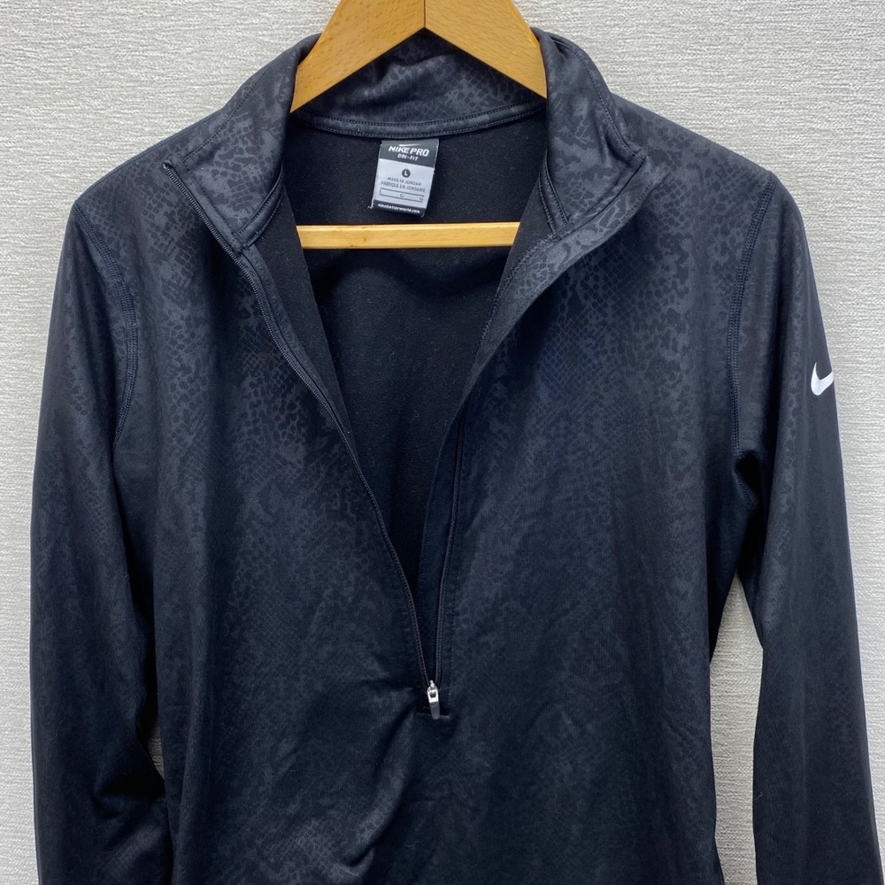 Nike Pro Womens L DriFit Pullover Half Zip Embossed Heights Top Black 695578-010 - Picture 13 of 14